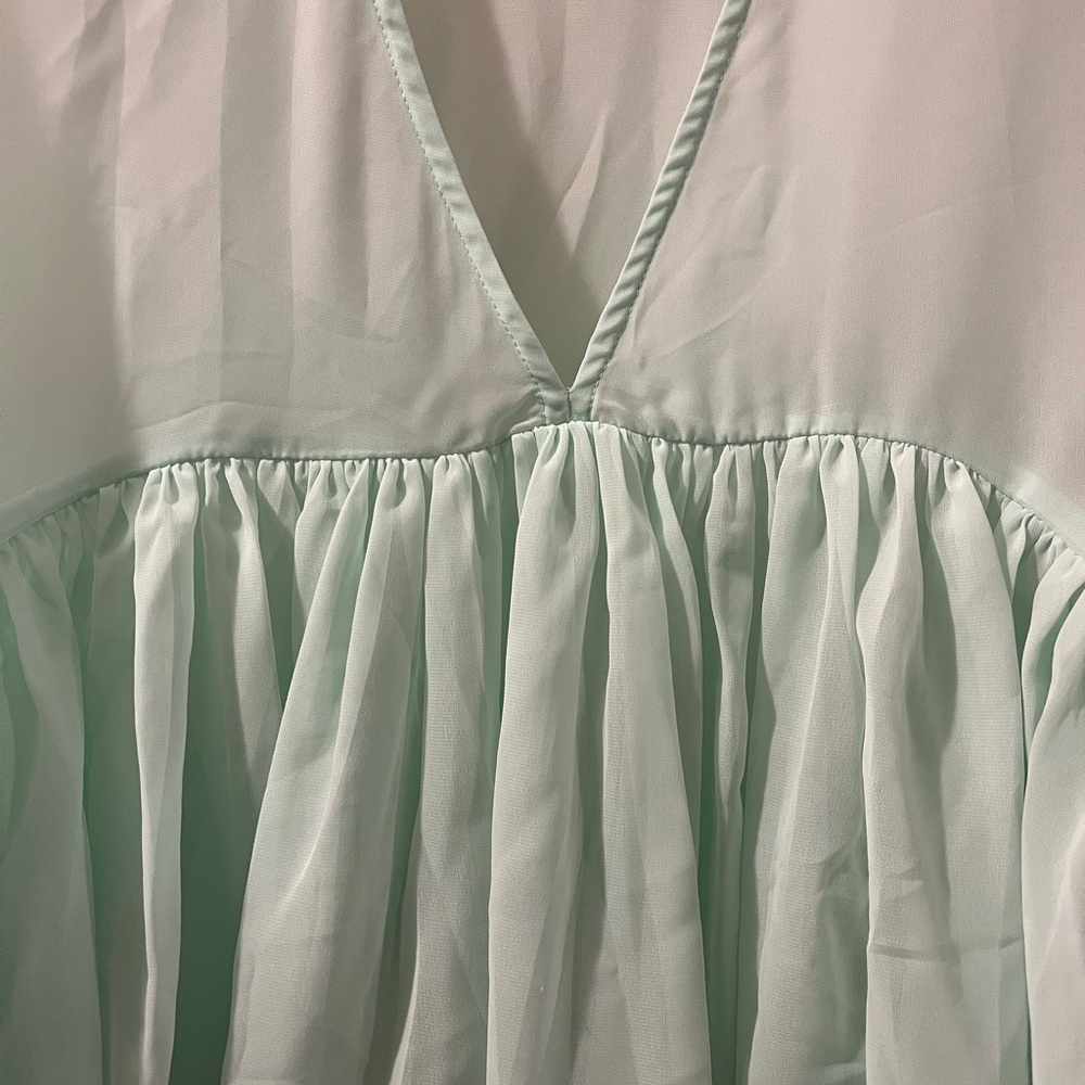 Women's Mint Green V-Neck Ruffled Blouse - Picture 7 of 7